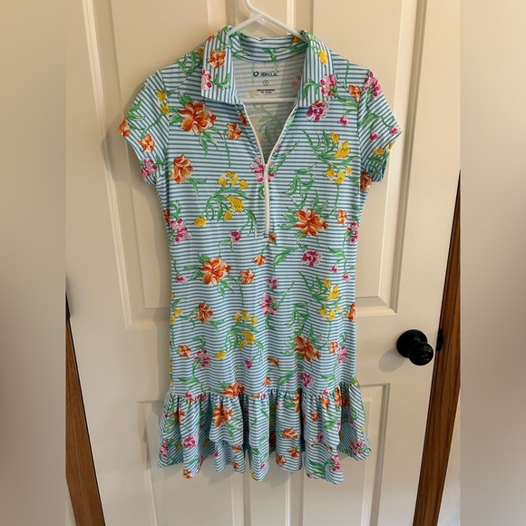 Ibkul ruffle tennis dress striped with flowers size small‎ upf 50 - Picture 1 of 6